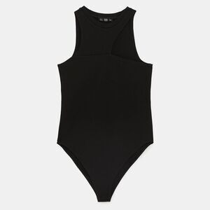 Zara Black Asymmetrical High Neck Cutout Bodysuit Size Small